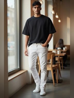 H&M Men's Skinny Fit White Jeans - Modern Casual Size 31x30